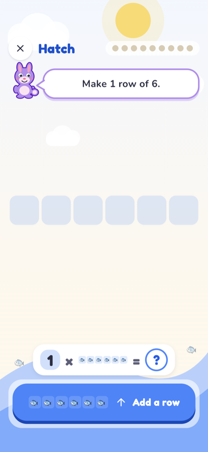 The Hatch game: an empty tray of six slots, with an Add a row button below it.